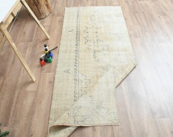 3x7 Light Orange Beige Turkish rug, Handmade vintage rug, Wool rug, Oushak rug, Hallway rug, Kitchen Rug, 3x7 Runner rug, 2.7x6.7 ft
