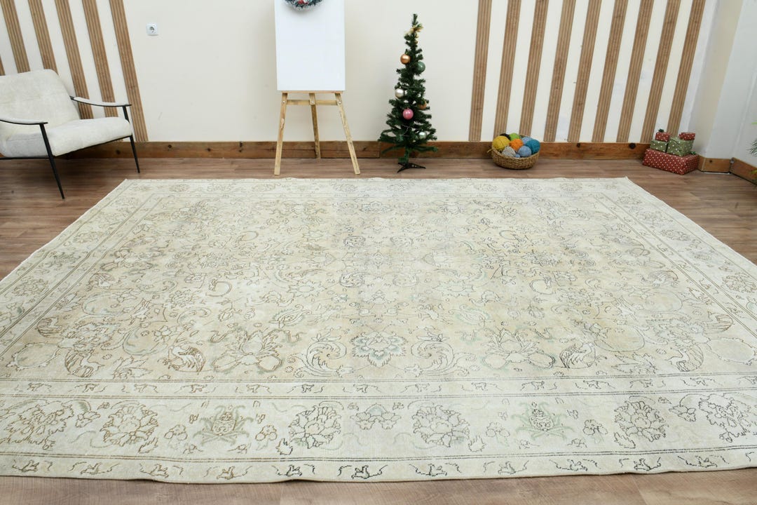 Large Faded Rugs 9x12 Faded Vintage Rug, Handmade Wool on Cotton Large Rug, Oriental Rug ...