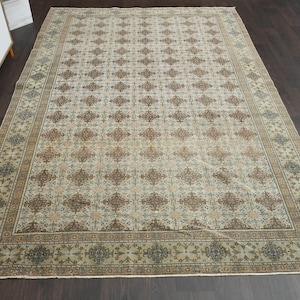 6x9 Antique Rug, Red Beige Rug, Turkish Oushak Rug, Handmade Vintage rug, 6x9 Area rug, Living room rug, Washable wool rug, 6.4x9.3 Ft