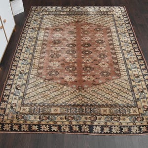 6x8 Turkish Rug 6x8 Vintage Rug wool Area Rug Handmade Rustic Rug Turkish Maximalist Vintage Carpet  Oushak Rug Vintage area Rug Brown Rug