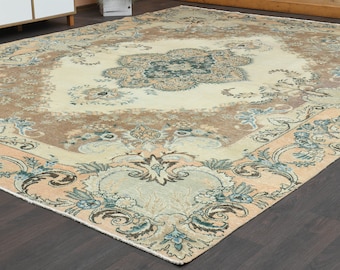 10x13 Luxury Turkish rug, Handmade rug, Oversized rug, Vintage rug, Area rug, Beige brown green rug, Large rug, Dining room rug, 10x13 Rug