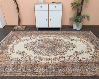 6x10 Antique rug, Beige Orange Gray Rug, Turkish Oushak rug, Handmade Vintage rug, Area rug, Living room rug, Washable wool rug, 6.1x9.6 Ft