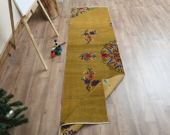2.2x7.6 ft Turkish rug, Vintage rug, Oushak rug, Anatolian rug, Hallway rug, Runner rug, Modern Runner Rug, Kitchen rug, Floral Runner Rug