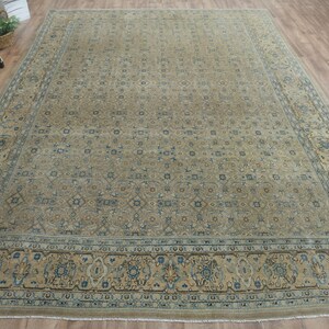 8.8x11.9 ft, VINTAGE TURKISH RUG, Beige Blue Rug, Farmhouse decor, Antique Style Rug, Neutral Faded Oriental Rug