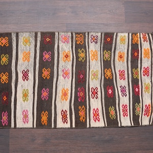 Petit tapis turc de 2,0 x 3,6 pieds, tapis vintage, paillasson, tapis d'entrée, paillasson, tapis de bain, tapis de chevet en laine, jeté de lit de cuisine, tapis 2 x 4 pieds, tapis