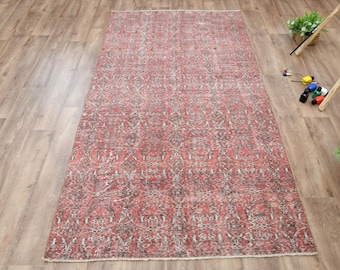 4x7 Ft Turkish rug, Faded rug, Vintage rug, Red Floral Rug, Oushak rug, Area rug, Home decor, Living room rug, Handwoven Wool Rug, Bohemian