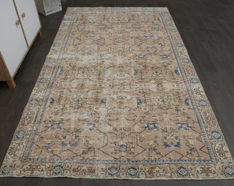 Alfombra beige anaranjada de 5x8, alfombra Oushak hecha a mano, alfombra turca vintage, alfombra de lana, alfombra para sala de estar, alfombra de área, alfombra desgastada, alfombra de 5x8, 4.8x8.3 pies