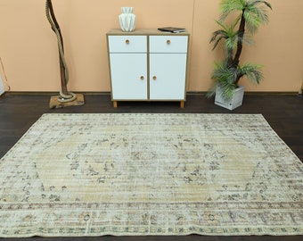6x9 Antique rug, Beige Brown Rug, Turkish Oushak rug, Handmade Vintage rug, 6x9 Area rug, Living room rug, Washable wool rug, 5.7x8.9 Ft