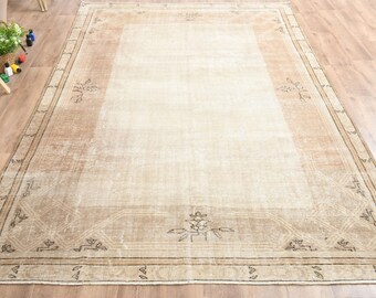 6x10 Turkish area rug, Vintage area rug, Antique rug, Bohemian Decor, Oushak rug, Living room rug, Brown Beige Area rug, Large rug, Wool rug