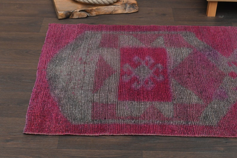 3x9 Handmade Turkish Vintage Rug, Oushak Rug, Antique Pink Gray Wool