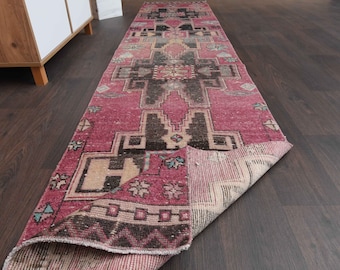 2x11 Purple Handmade Turkish runner rug, Vintage rug, Oushak runner, Shabby chic decor, Runner rug, Kitchen hallway runner, 2x11 Carpet