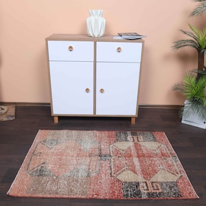 2.9x4.4 Ft Handmade Oushak small rug, Bath mat, Bathroom rug, Kitchen throw rug, Entryway rug, Vintage kids room rug, 3x4 Rug, Kitchen rug