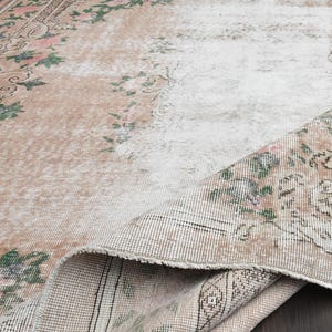 7x10 Pink Green Floral Rug, Distressed Area Rug, Turkish Rug, Vintage Rug, Area rug, Wool Rug, handmade Rug, Brown Area Rug, Oushak Rug