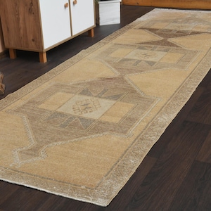 Beige Vintage Area Rug 4x13 Kitchen Runner Rug Vintage Runner Rug 4x13 Turkish Rug Runner Oushak Rug Handmade Runner Wool Rug