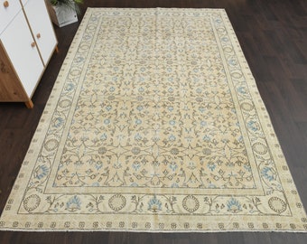 Tappeto turco 7x10, tappeto Oushak, tappeto anatolico, tappeto vintage, tappeto grande, arredamento rustico, tappeto floreale, tappeto 7x10, tappeto per area, tappeto di lana, 6,6x10,1 piedi