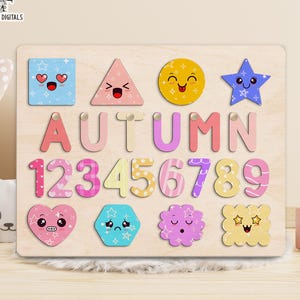 Personalized Preschool Educational Name Puzzle, Custom Name Puzzle with Number & Geometry Shape, Toddler Learning Board, Engraving Baby Gift