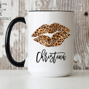 Personalized Leopard Lips Coffee Mug,Lips with Personalized Name Mug, Fun Gift, Birthday Gift, Christmas Gift for Friend