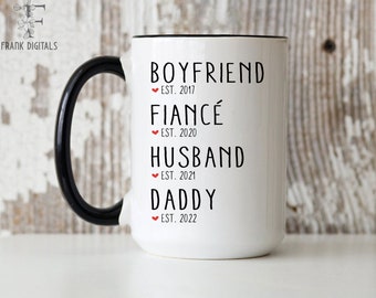 Boyfriend, Fiance, Husband, Dad Mug, Pregnancy Announcement, Pregnancy Reveal First Time Dad Gift, Husband to Daddy, Custom New Daddy Gift