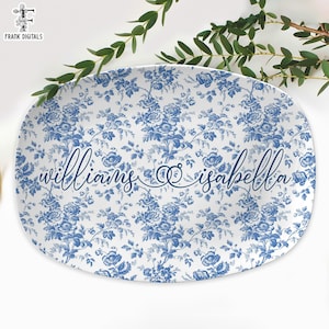 Personalized Wedding Platter, Blue Chinoiserie Platter, Custom Couple Name Platter, Wedding Plate, French Country Home Decor, Monogram Plate
