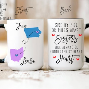 Sisters Gift, Side by Side, Sisters at Heart, Custom Sister Mug, Personalized Mug for Sister, Long Distance Gift, Custom Sister Mug