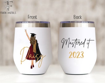 Custom Graduation Wine Tumbler for Her with Name, Mastered it 2023, Graduate School Graduation Gifts, Class of 2023 Gift, High School Grad