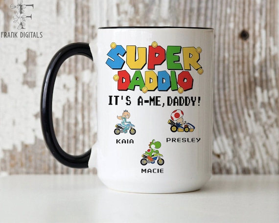 Funny Super Dad Mug, Custom Super Daddio Mug, Gamer Dad Fun Gift Novelty, Gift from Kid to Dad, Funny Gift For Dad, Fathers Day Mug