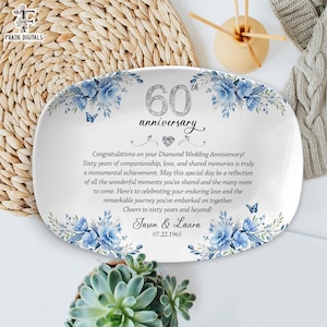 Personalized 60th Anniversary Platter, Anniversary Gift For Parents, Diamond Wedding Plate, 60th Anniversary Gift For Wife,Anniversary Plate
