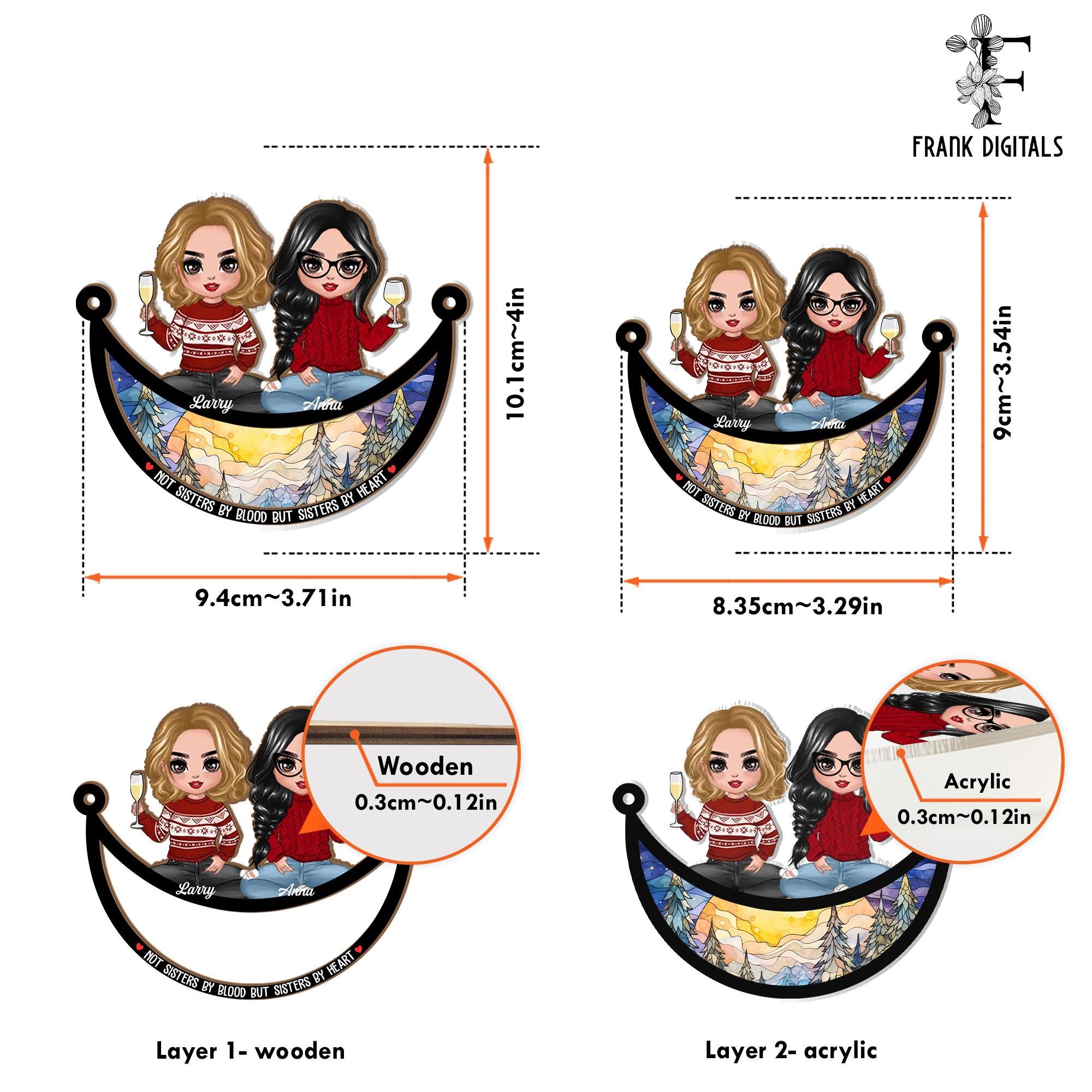 Gift For Bestie Custom Sister & Bestie Ornament, Cozy Elderly Friends  Fireplace Gift For Sibling