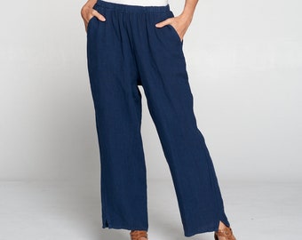 Pure Match, 100% Linen straight leg pants full length Breezy Natural fiber