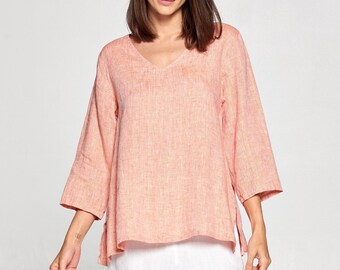 100/% Linen Square neck 34 sleeve top Breezy Natural fiber Pure Match