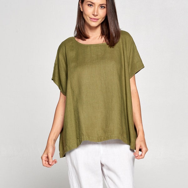 Pure Match, 100% Linen Poncho style top Simple stylish loose fit breezy natural fiber