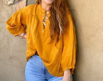 100/% Linen Square neck 34 sleeve top Breezy Natural fiber Pure Match
