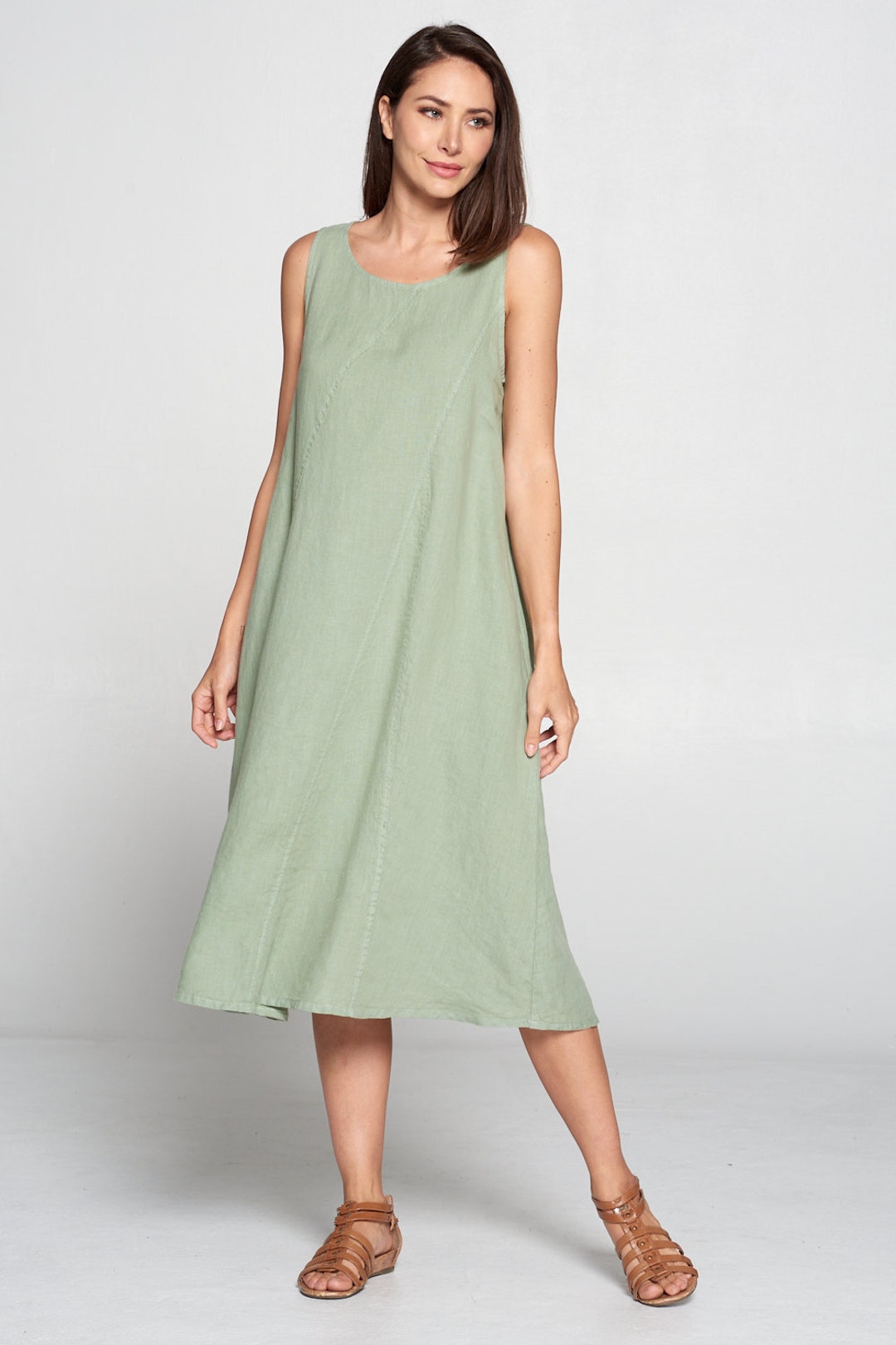 Pure Match 100% Linen Sleeveless Dress Side Hidden Pockets - Etsy