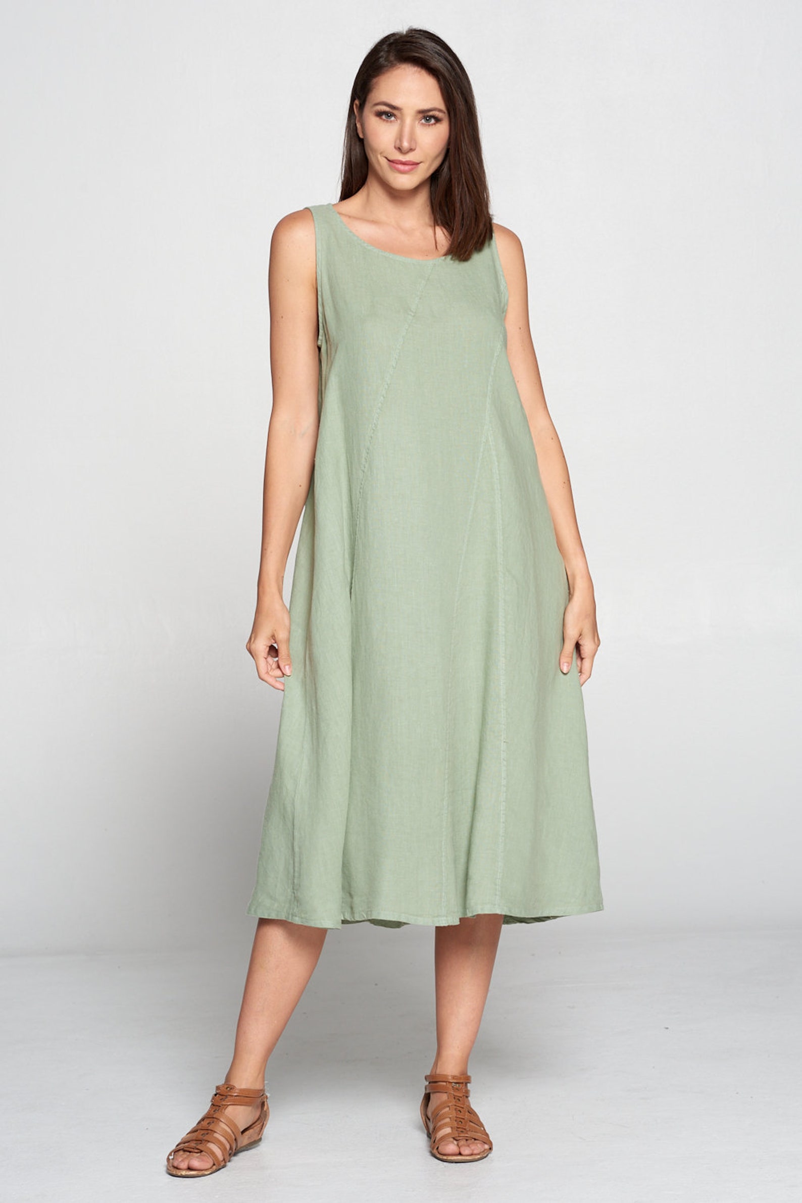 Pure Match 100% Linen Sleeveless Dress Side Hidden Pockets - Etsy