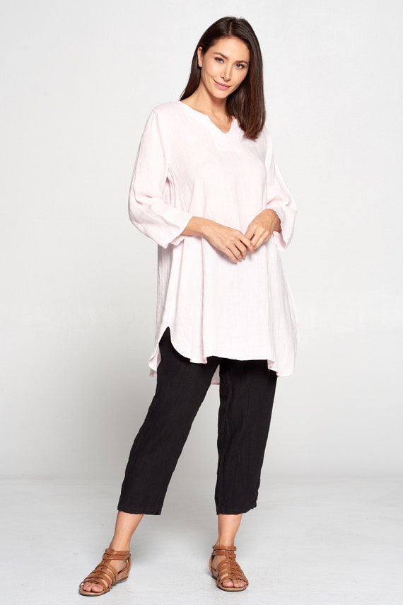 100/% Linen Square neck 34 sleeve top Breezy Natural fiber Pure Match