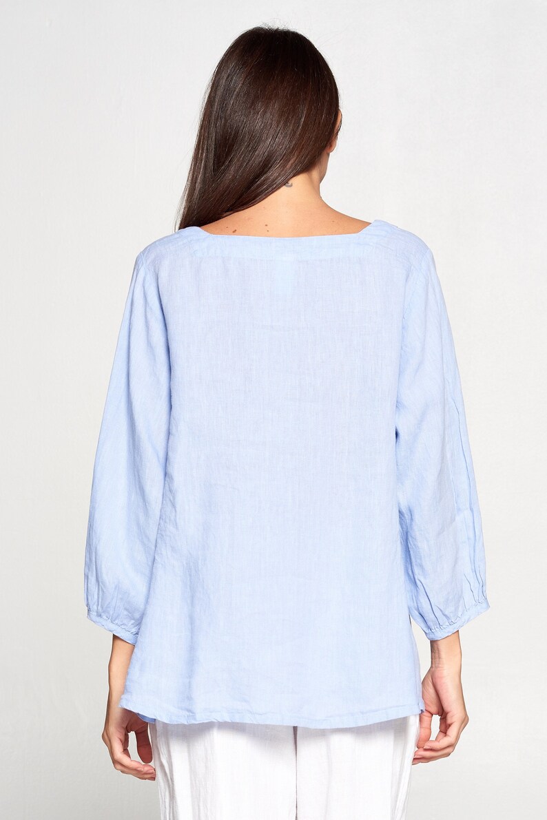 100/% Linen Square neck 34 sleeve top Breezy Natural fiber Pure Match