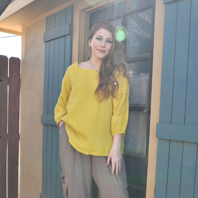 100/% Linen Square neck 34 sleeve top Breezy Natural fiber Pure Match