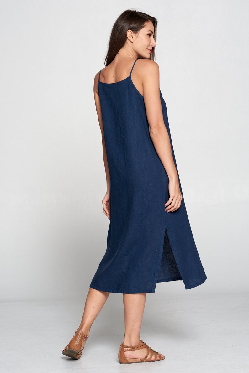 100 Linen Spaghetti Strap Slip Dress / Pure Match Etsy