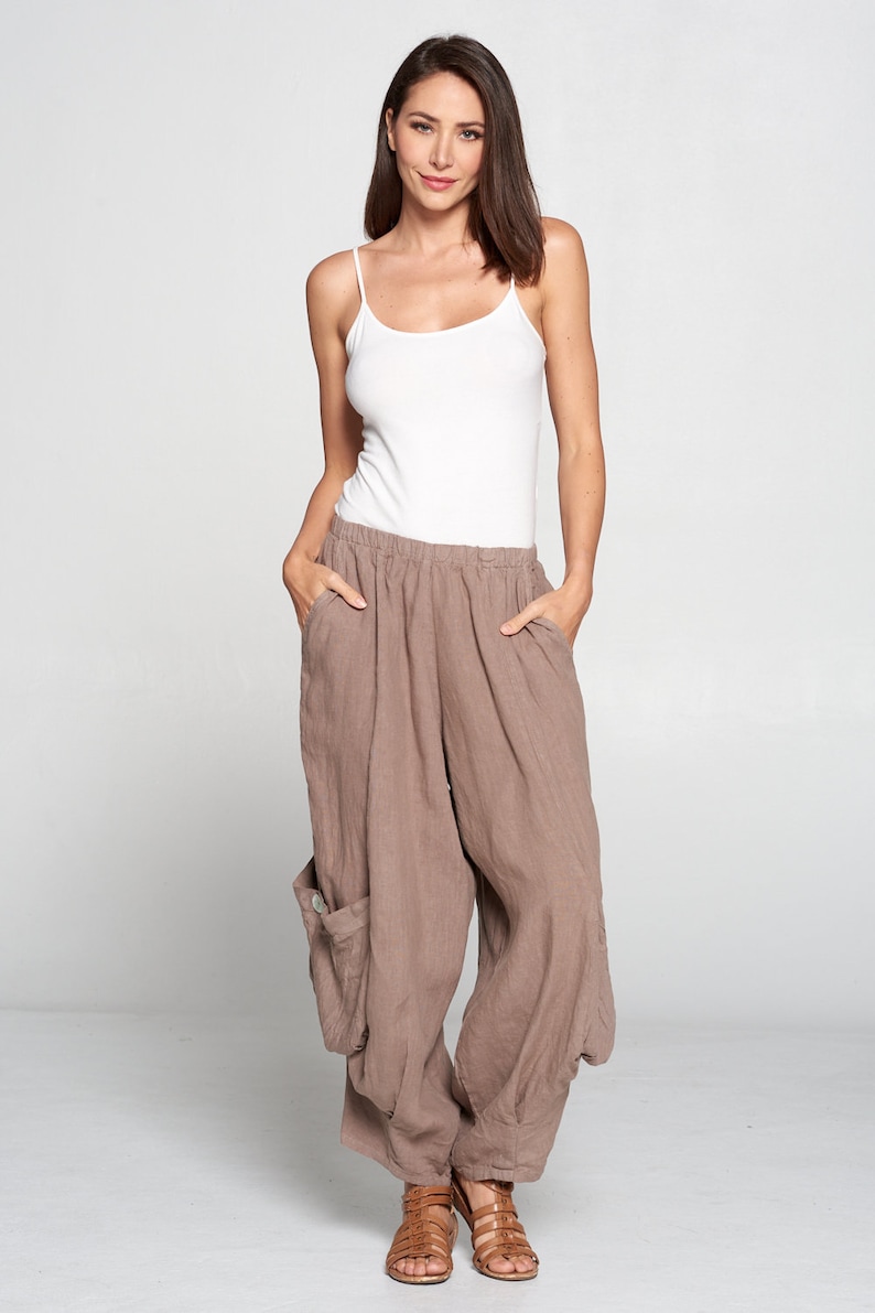 100% Linen Harem pants with big pockets / Breezy natural fiber / Match Point image 1