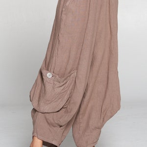 100% Linen Harem pants with big pockets / Breezy natural fiber / Match Point image 4