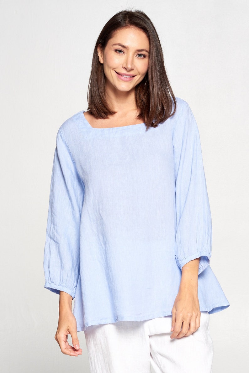 100/% Linen Square neck 34 sleeve top Breezy Natural fiber Pure Match