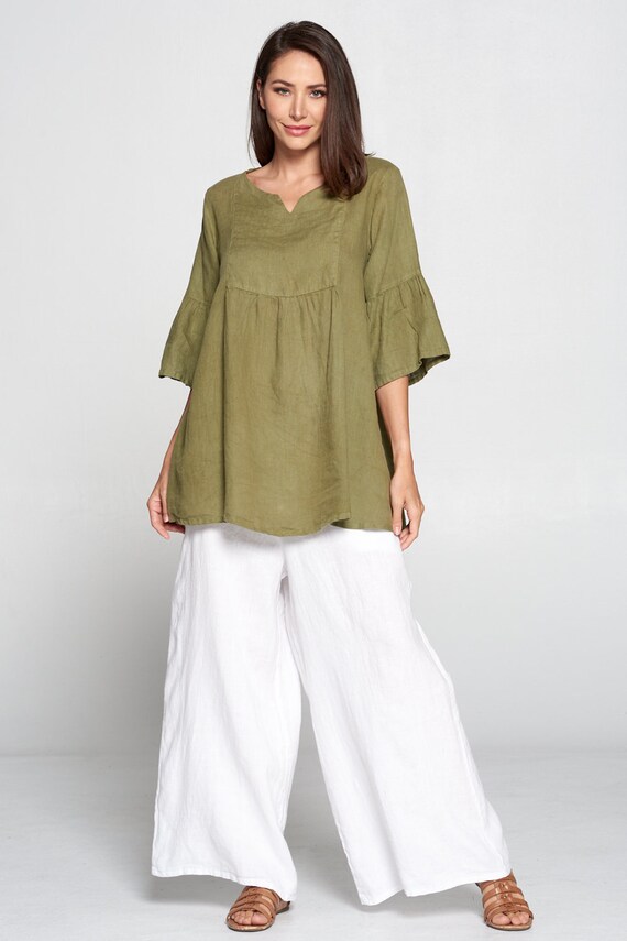 100/% Linen Square neck 34 sleeve top Breezy Natural fiber Pure Match