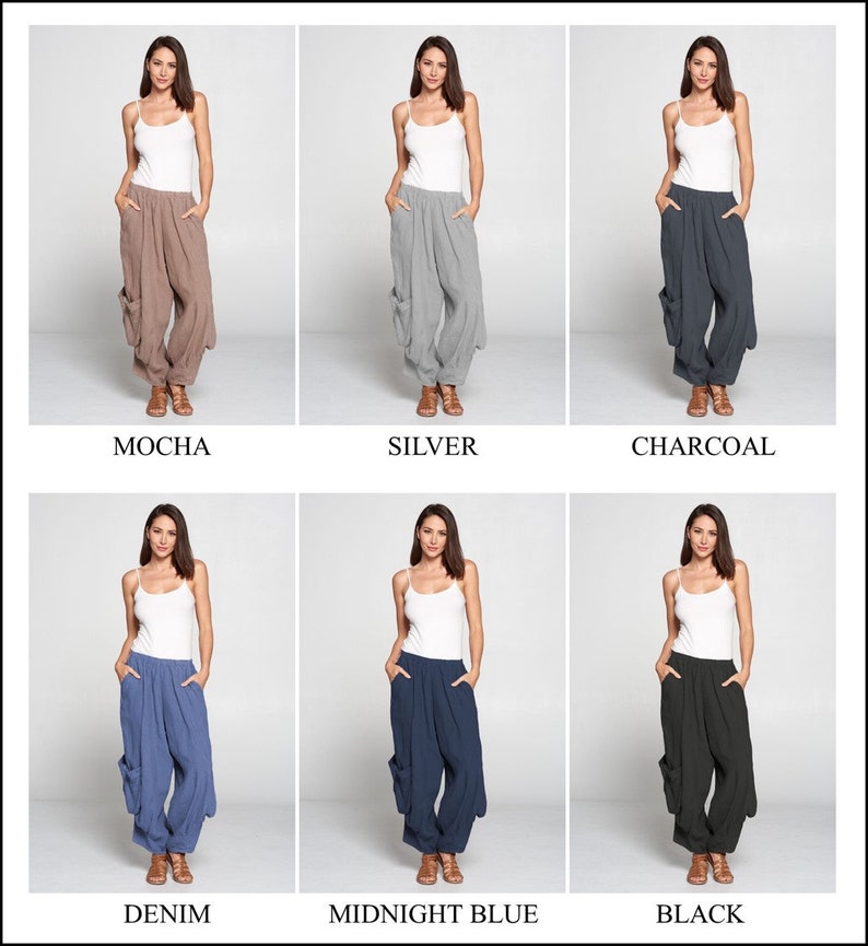 100% Linen Harem pants with big pockets / Breezy natural fiber / Match Point image 6