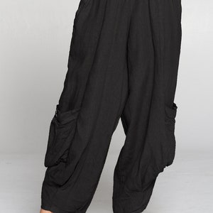 100% Linen Harem pants with big pockets / Breezy natural fiber / Match Point image 5