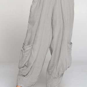 100% Linen Harem pants with big pockets / Breezy natural fiber / Match Point image 3