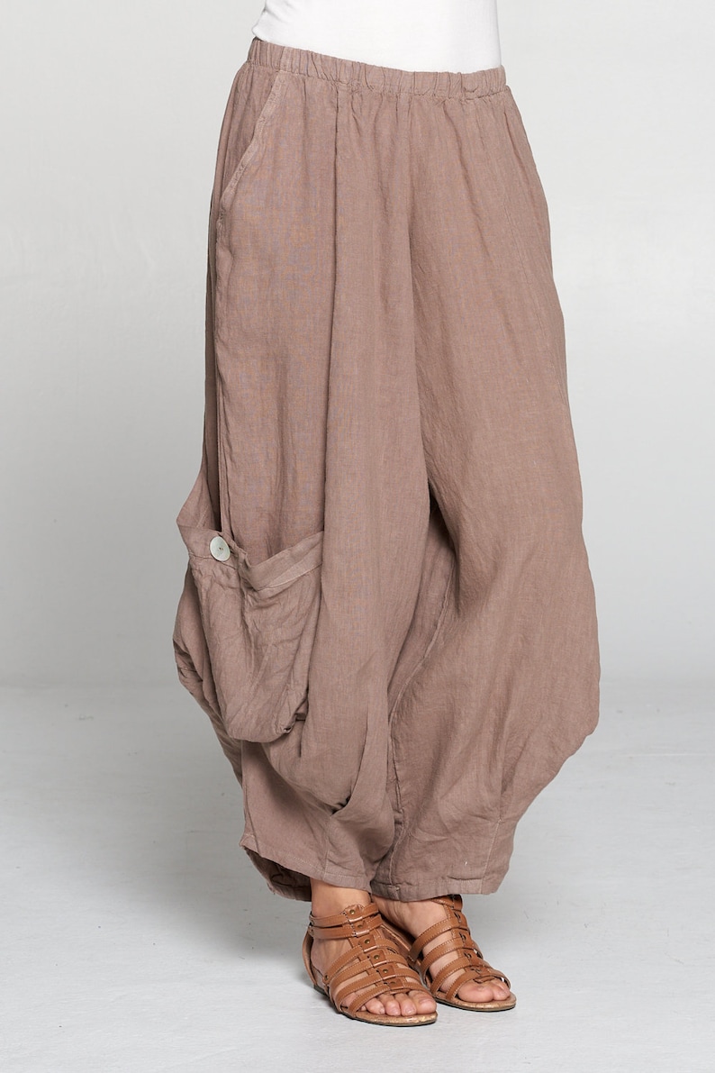 100% Linen Harem pants with big pockets / Breezy natural fiber / Match Point image 2