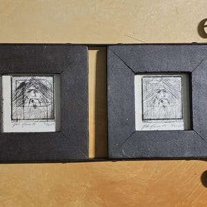 Pair of drypoints in limited edition and painted ironframe - Faces - by John Hansen, Denmark 1984