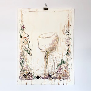 Dipinto su carta di bicchiere di vino - opera originale di John Hansen del 2016
