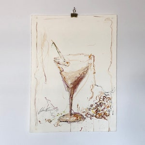 Dipinto su carta di bicchiere da cocktail - opera originale di John Hansen del 2016