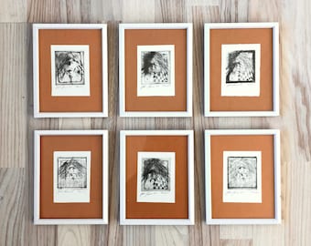 Collection of six “Faces” drypoint prints from 1984 - original work by John Hansen